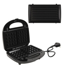Alivio 3-in-1 Sandwich Maker 850W Non-Stick, Detachable Plates, Double-Sided Heating, Compact &amp; Dishwasher Safe (Black)