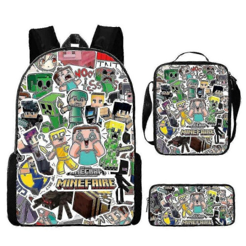 (3pcs,U)KINZON  Primary And Secondary School Schoolbags  Game Peripheral Backpack Three-piece Set