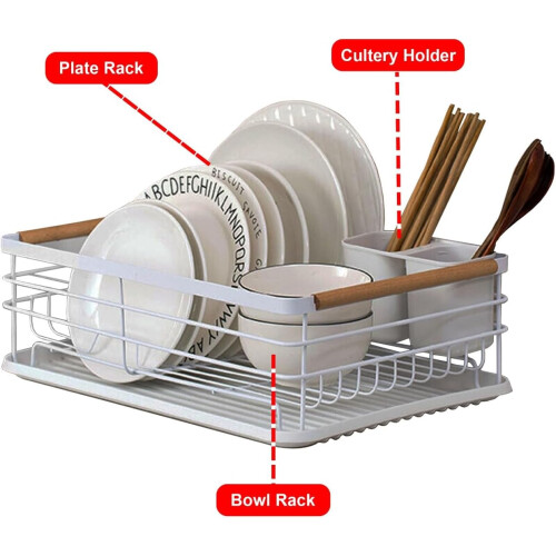 White Metal Dish Rack Drainer with Tray & Holder 2