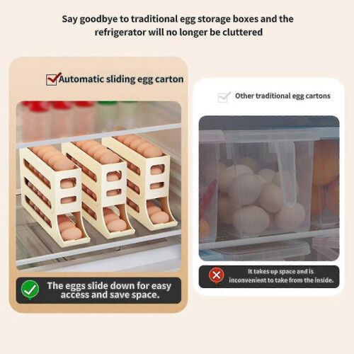 (Grey) Refrigerator Egg Dispenser Auto Rolling Rolldown Egg Holder 3 Tier Storage Rack Brand New 1