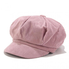 (Leather Pink) Women Vintage Corduroy Cap Leisure England Style Retro Octagonal Hat For Ladies Painter Winter
