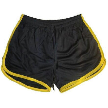 (M, black,yellow) Men's Quick-drying Shorts Mesh Straight Shorts Fitness Beach Sports Shorts