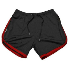 (2XL, black,red) Men's Quick-drying Shorts Mesh Straight Shorts Fitness Beach Sports Shorts