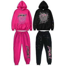 (M,Rose Red)High Street Spider Hoodie Spider Print Halloween Y2K Winter Hoodie and Pants Unisex Pullover New Halloween Leisure Hoodie