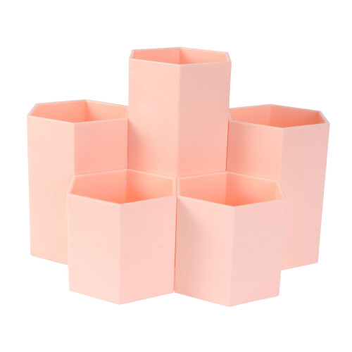 1St Roze Hexagon Penhouder Desktop Organizer Plastic Bewaarbox
