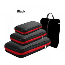 (Black) Durable Compression Packing Cubes Travel Accessories Suitcase Organizer Bag With Shoe Bag Portable Folding Luggage Storage Pouch