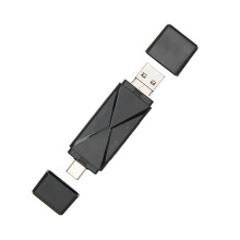 3-in-1 USB-Speicherkarte-Reader, 3 Anschlüsse, Schwarz
