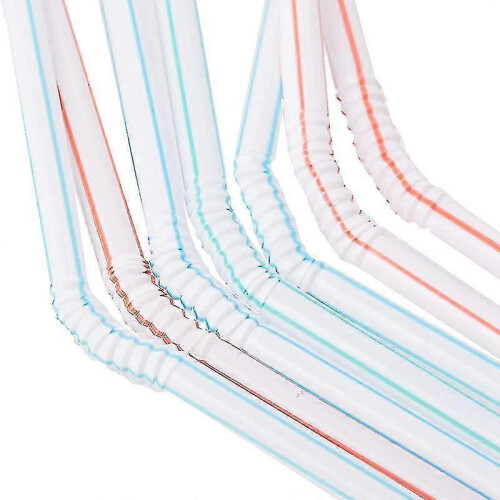(1500pcs)1000 Pcs Flexible Plastic Straws Striped Multi Colored Disposable Straw-h 1