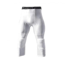 (XXXL, White) Basketball Leggings With Knee Pad For Men 3/4 Compression Trousers Sports Professional Knee Pads Anti-collision