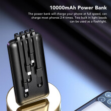 10000mAh Ultraleichter Powerbank mit digitaler Anzeige, 14cm, Schwarz