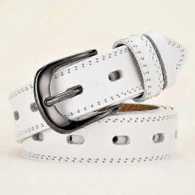 (95CM, JV008-White) Women's Needle Buckle Belt - 5 Colors, Cutout Fashion Belt for Women