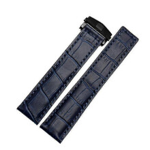 (22mm, blue black buckle) Tag Heuer Genuine Leather Watchband Bracelet - Black/Red/Black Fold Buckle Strap for Men's Wristwatches (19mm, 20mm, 22mm)
