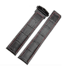 (20mm, black red black) Tag Heuer Genuine Leather Watchband Bracelet - Black/Red/Black Fold Buckle Strap for Men's Wristwatches (19mm, 20mm, 22mm)