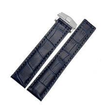 (20mm, blue silver buckle) Tag Heuer Genuine Leather Watchband Bracelet - Black/Red/Black Fold Buckle Strap for Men's Wristwatches (19mm, 20mm, 22mm)