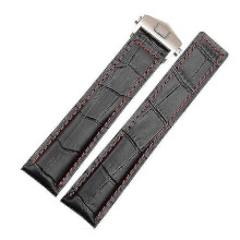 (20mm, black red silver) Tag Heuer Genuine Leather Watchband Bracelet - Black/Red/Black Fold Buckle Strap for Men's Wristwatches (19mm, 20mm, 22mm)