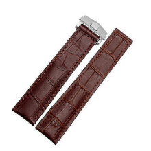 (19mm, brown silver buckle) Tag Heuer Genuine Leather Watchband Bracelet - Black/Red/Black Fold Buckle Strap for Men's Wristwatches (19mm, 20mm, 22mm)
