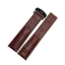 (19mm, brown black silver) Tag Heuer Genuine Leather Watchband Bracelet - Black/Red/Black Fold Buckle Strap for Men's Wristwatches (19mm, 20mm, 22mm)