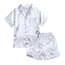 (110cm 3-4 Years, Blue Short Sleeves) Silk Satin Pyjamas Set, Boys And Girls Nightwear Top And Pants