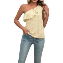 (L, Yellow) One Shoulder Tops Sleeveless Tops Loose Ruffle Blouses Shirts Casual Loose Fit Basic Shirts Sleeveless Tunic Blouses Yellow XL