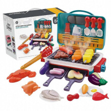 (Green) Realistic Kids BBQ Grill Toy Set with Spray, Light, Sound, Color Changing Food & Cooking Game FLYE242541