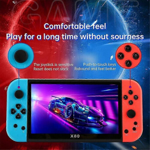 (Red Blue)X80 7.0 Inch Hd Screen Handheld Game Console 20000 Games Video Game Console 2