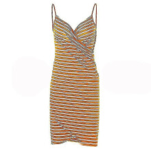(M, Orange Stripes) Striped Backless Cover Up Dress Women Beachwear Swimwear Dress T
