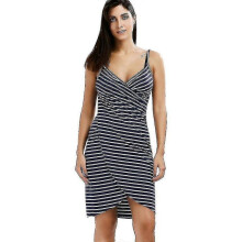 (S, Black Strips) Striped Backless Cover Up Dress Women Beachwear Swimwear Dress T