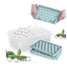 (blue) Round Ice Cube Tray With Lid Ice Ball Maker Mold For Freezer With Container Mini Circle Ice