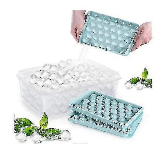 (blue) Round Ice Cube Tray With Lid Ice Ball Maker Mold For Freezer With Container Mini Circle Ice