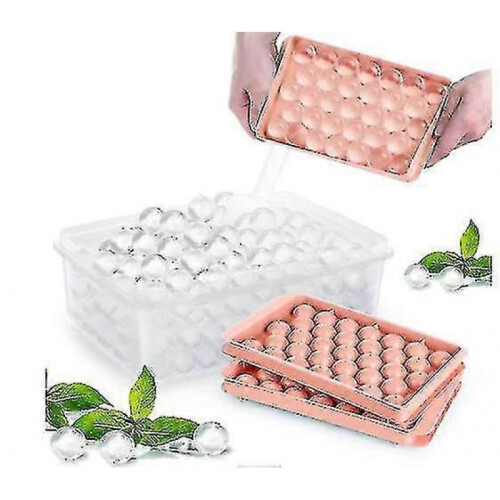 (pink) Round Ice Cube Tray With Lid Ice Ball Maker Mold For Freezer With Container Mini Circle Ice