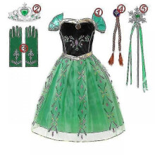(11-12T (150), 5PCS Anna Dress Set2) Girls" Frozen Princess Dress: Sequined Mesh Ball Gown For As Elsa Or Anna