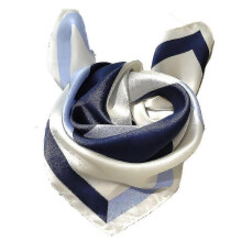 (Blue) Ladies Silk Hand Scarf Medium Square Satin Scarf Elegant Fashion Design Color Block Square Scarf