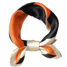 (Orange) Ladies Silk Hand Scarf Medium Square Satin Scarf Elegant Fashion Design Color Block Square Scarf