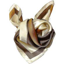 (Brown) Ladies Silk Hand Scarf Medium Square Satin Scarf Elegant Fashion Design Color Block Square Scarf
