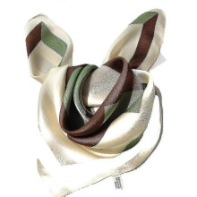 (Green) Ladies Silk Hand Scarf Medium Square Satin Scarf Elegant Fashion Design Color Block Square Scarf