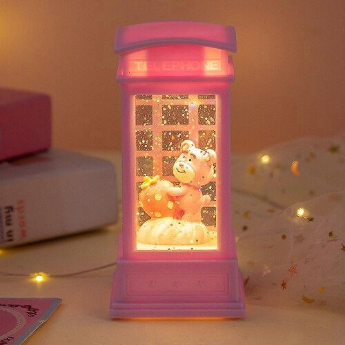(Purple Phone Booth Bear) Wind lantern night light snow wind lantern