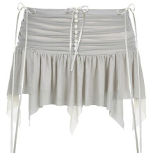 (L, Gray) Women Casual Skirts Low Waisted Mini Skirt Irregular Mesh Skirt Cute Pleated Skirt for Party Club Travel Daily Wear Gray S