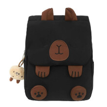 (Black) Women Cartoon Capybara Flap Backpack Girl Travel Backpack Student Schoolbag Zippered Daypack for College Work Casual White