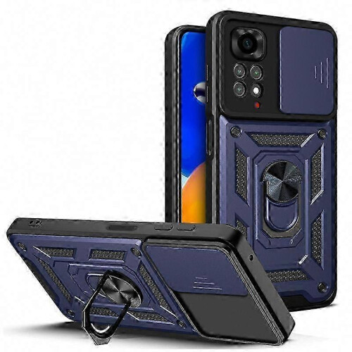 (For Redmi Note 11, blue) Magnetic Slide Camera Lens Protector Case for  Redmi Note 11 Pro 5G/11/11S with Armor Back Cover
