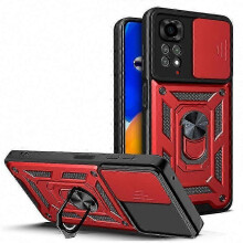 (For Redmi Note 11, red) Magnetic Slide Camera Lens Protector Case for Redmi Note 11 Pro 5G/11/11S with Armor Back Cover