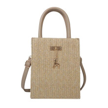 (Khaki) Women Small Handbag Ladies Top Handle Messenger Bag Summer-Beach Bag Fashion Straw Shoulder Bag Female Crossbody Bag Ins White