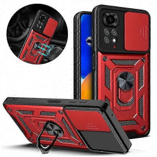 (For Redmi Note 11, red) Magnetic Slide Camera Lens Protector Case for  Redmi Note 11 Pro 5G/11/11S with Armor Back Cover 1