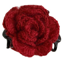 (Red) Elegant Mohair Rose Flower Hair Claw Clip Soft Touch French Ponytail Holder Hair Accessory for Women Hairstyles Red