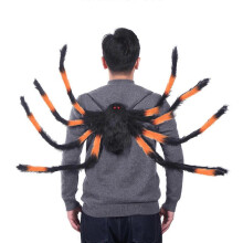 (orange) Spider Backpack - Halloween Costume Prop with Adjustable Legs and Candy Bag