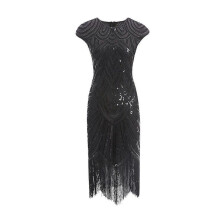 (XXL, Black) Women's Retro 1920s Style Dress Sequin Round Neck Cocktail Party Fancy Dress