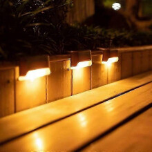 (Brown,Warm light)4 Pack Solar Deck Lights Led Solar Step Lights Waterproof Fence Lights Outdoor Stairs Steps Fence -CHAN