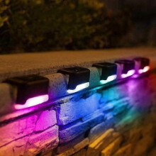 (Black,Color light)4 Pack Solar Deck Lights Led Solar Step Lights Waterproof Fence Lights Outdoor Stairs Steps Fence -CHAN