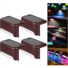 (Brown,Color light)4 Pack Solar Deck Lights Led Solar Step Lights Waterproof Fence Lights Outdoor Stairs Steps Fence -CHAN