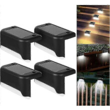 (Black,White light)4 Pack Solar Deck Lights Led Solar Step Lights Waterproof Fence Lights Outdoor Stairs Steps Fence -CHAN
