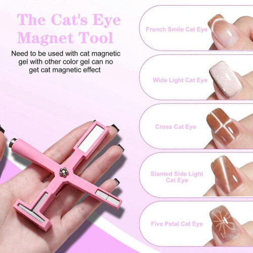 (pink) 5 in 1 Multi-Function Magnet Stick 3D Magnetic Cat Eye Gel Polish Nail Tool 2